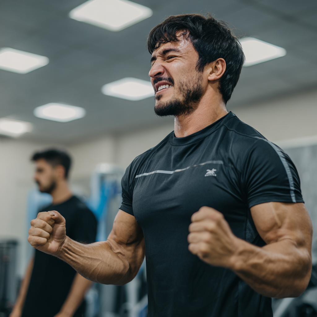 Happy elderly Uzbek couple exercising together in park with spring flowers